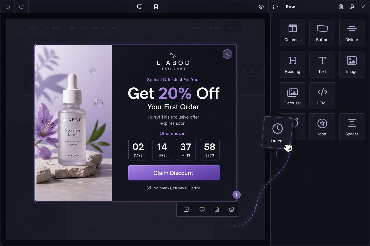 Unlayer Popup Builder Interface Preview